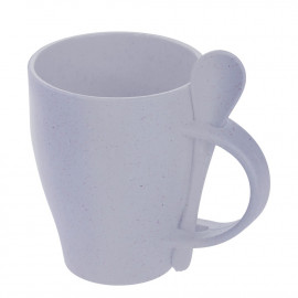 Bambusowy kubek z nadrukiem 300 ml z łyżeczką - błękitny